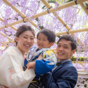 七五三カメラマン出張撮影(ロケーションフォト)_藤の花と_奈良の写真撮影と着物レンタルはフォトスタジオワタナベ（渡辺写真館）