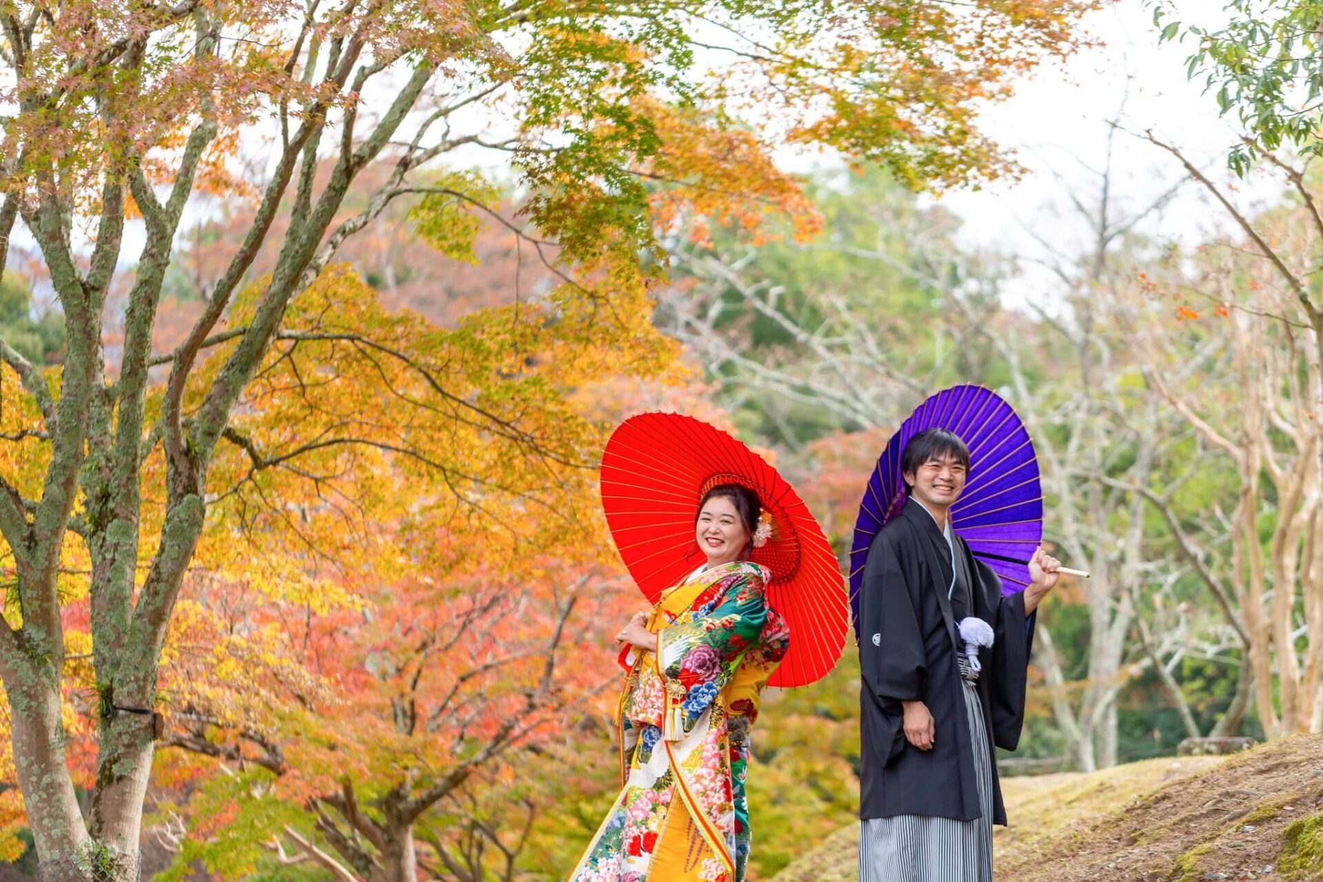 奈良のフォトウェディング・結婚式前撮り・紅葉の季節