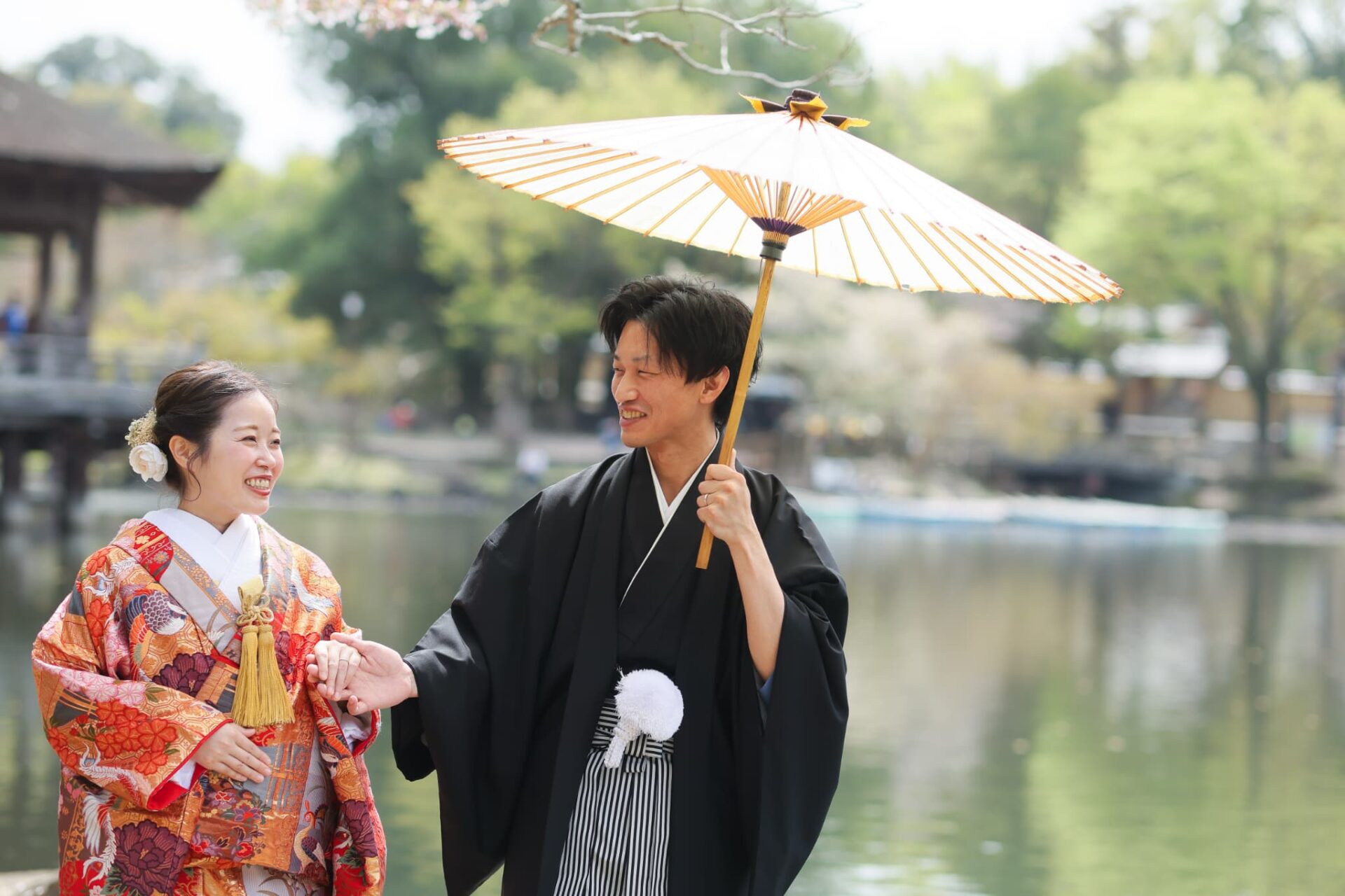 浮見堂フォトウェディング結婚式前撮り_様々な景色を楽しめる