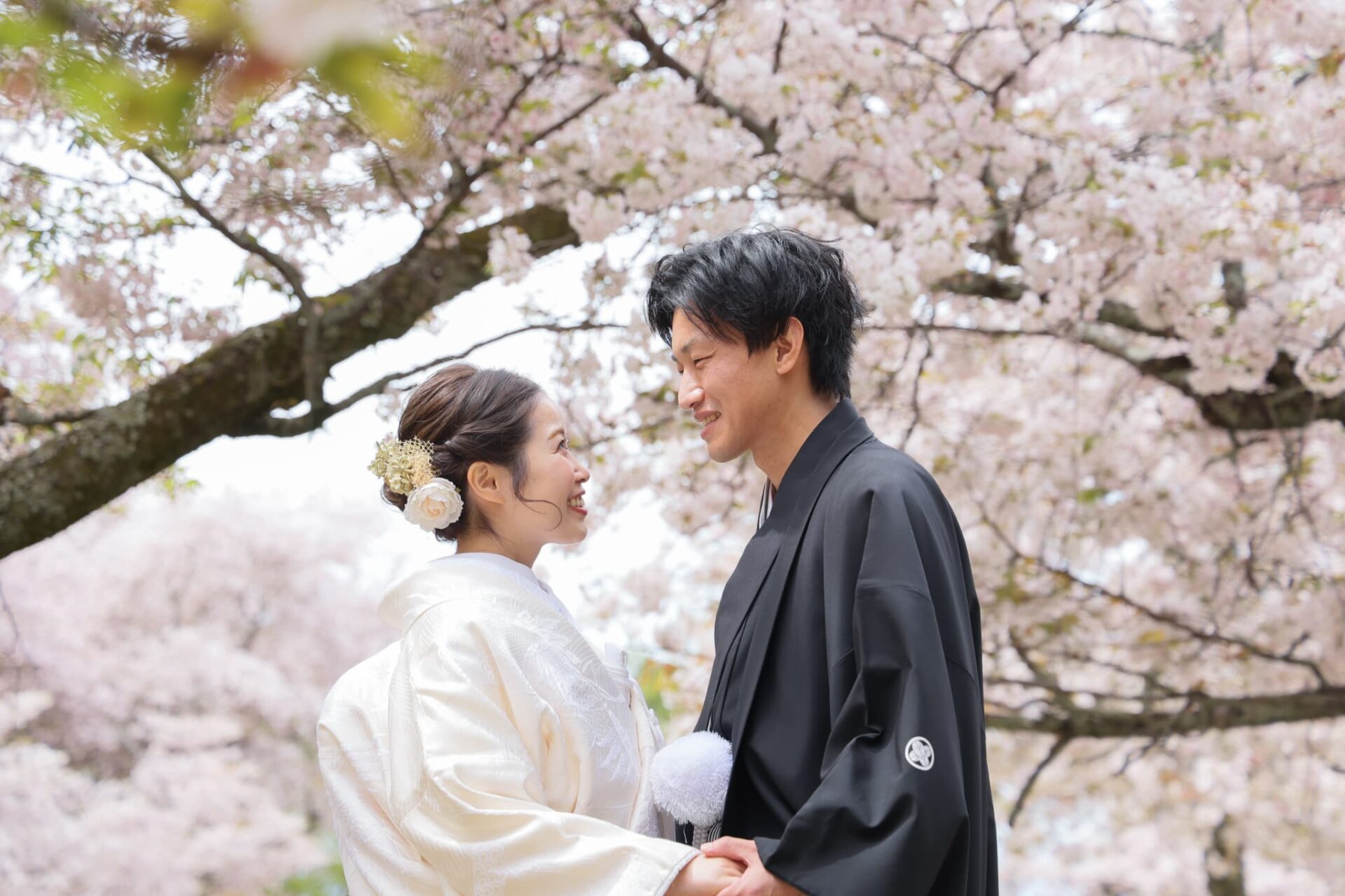 浮見堂フォトウェディング・結婚式前撮り_白無垢と桜